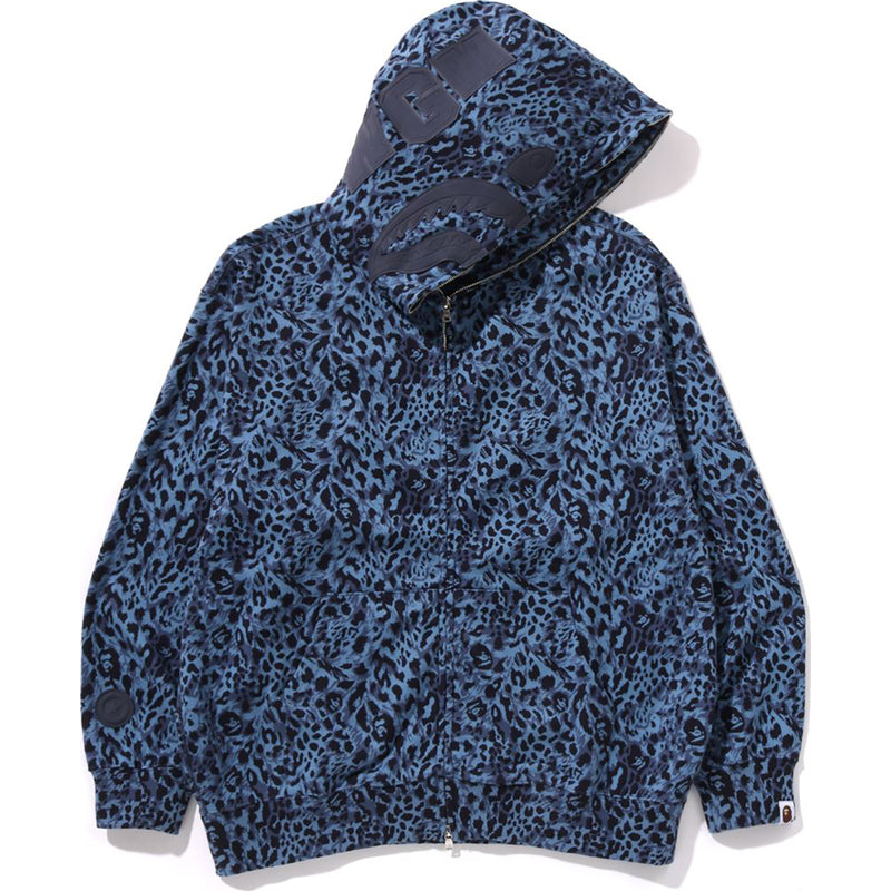 WILD LEOPARD PATTERN SHARK RELAXED FIT FULL ZIP HOODIE MENS