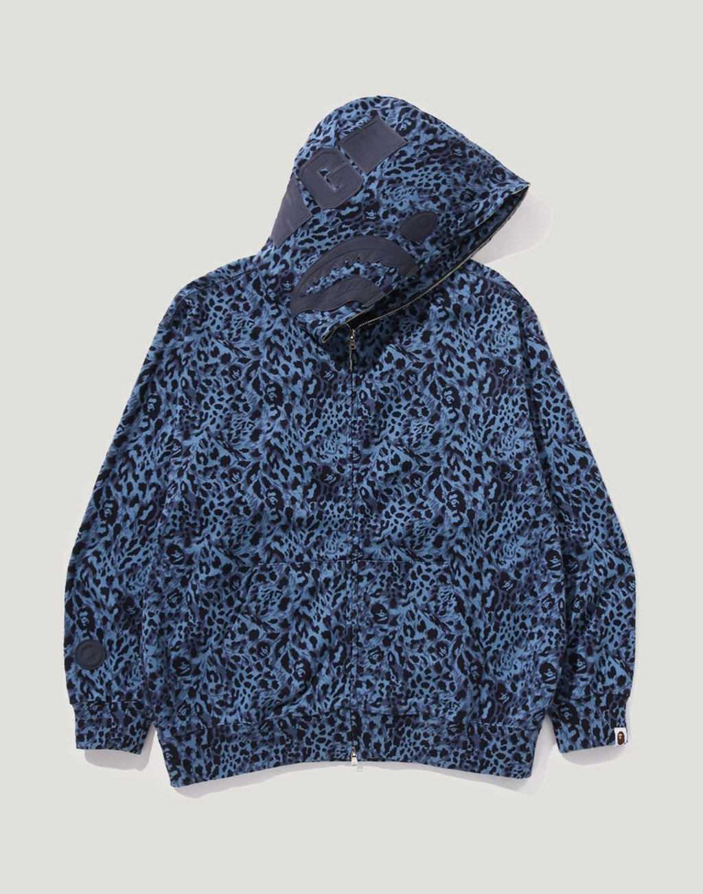 WILD LEOPARD PATTERN SHARK RELAXED FIT FULL ZIP HOODIE MENS