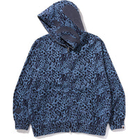 WILD LEOPARD PATTERN SHARK RELAXED FIT FULL ZIP HOODIE MENS