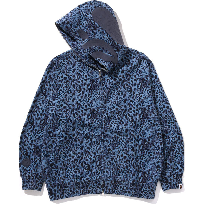 WILD LEOPARD PATTERN SHARK RELAXED FIT FULL ZIP HOODIE MENS