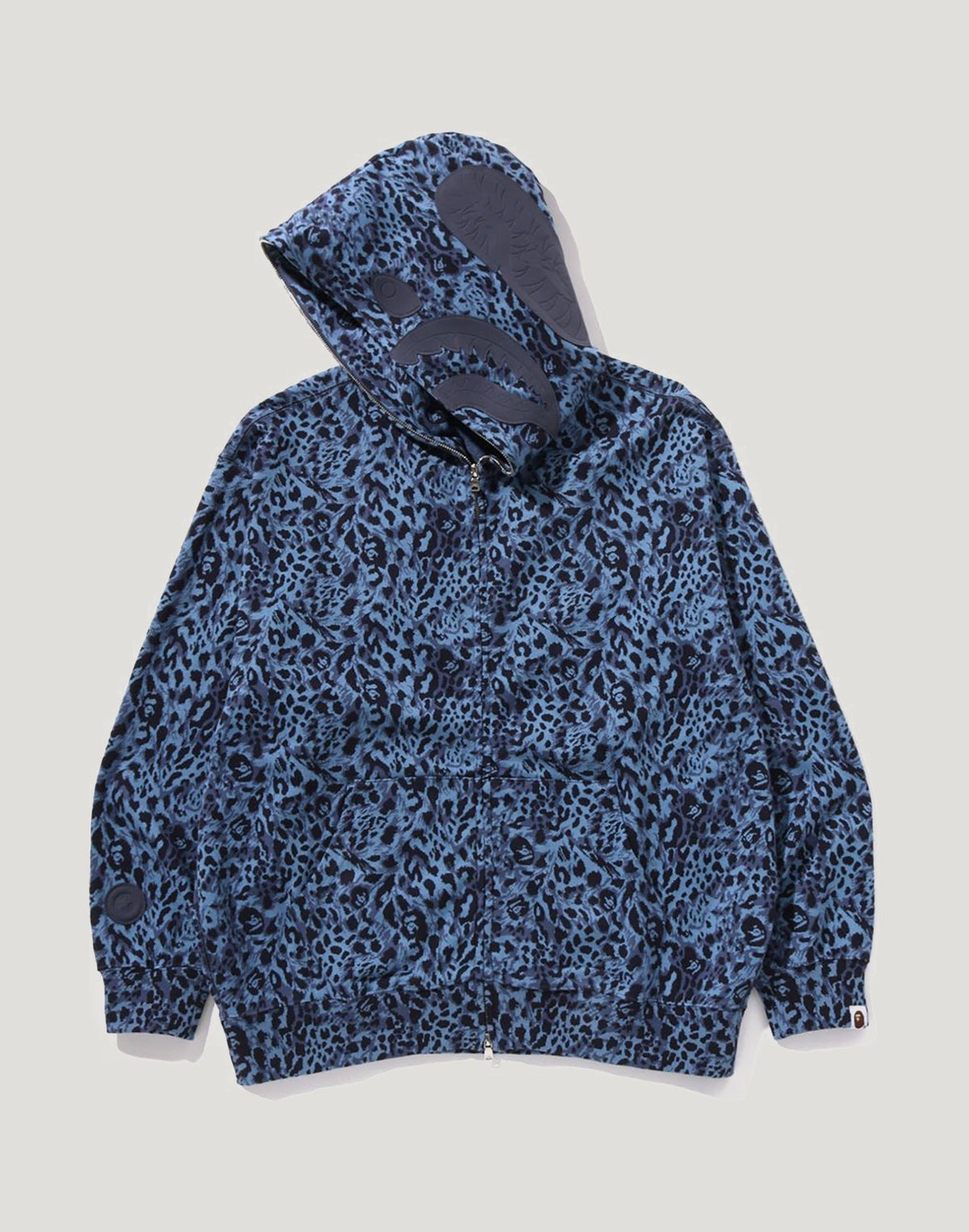 WILD LEOPARD PATTERN SHARK RELAXED FIT FULL ZIP HOODIE MENS