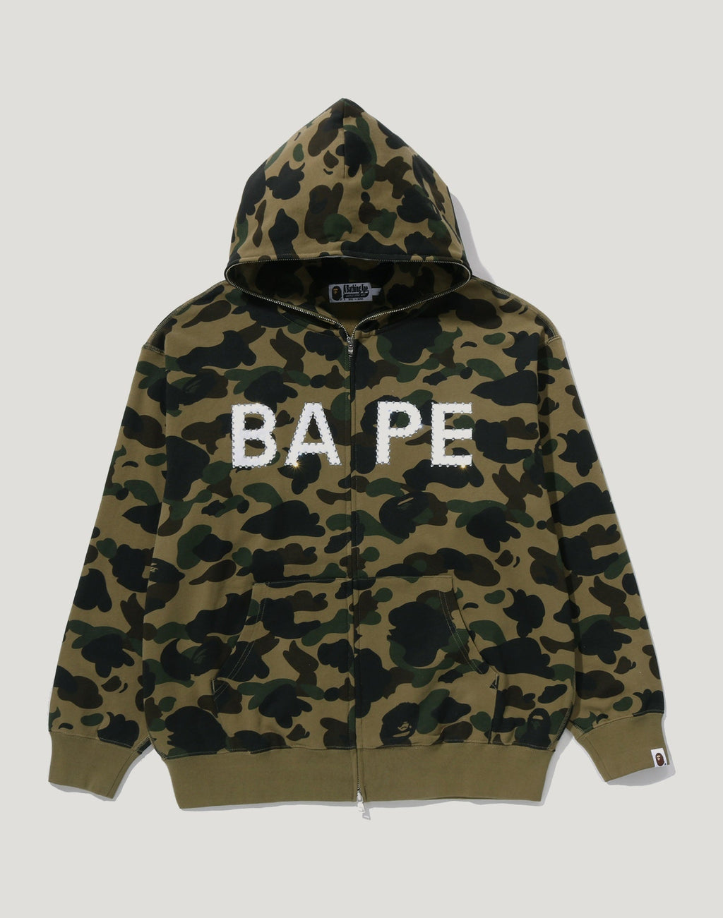 1ST CAMO BAPE LOGO RHINESTONE RELAXED FIT FULL ZIP HOODIE MENS