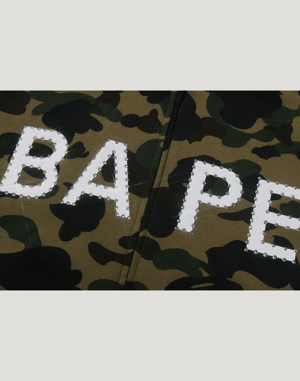 1ST CAMO BAPE LOGO RHINESTONE RELAXED FIT FULL ZIP HOODIE MENS