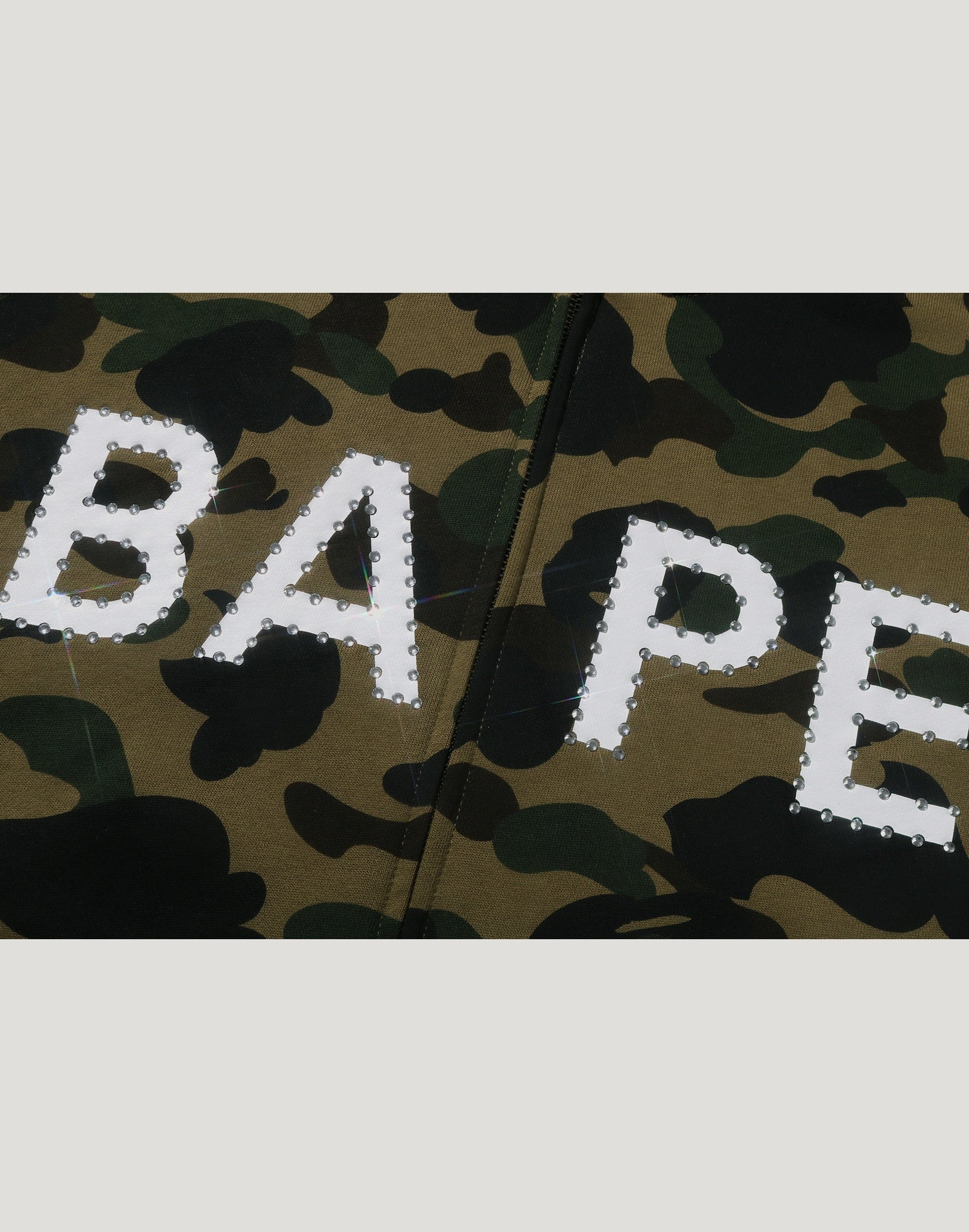 1ST CAMO BAPE LOGO RHINESTONE RELAXED FIT FULL ZIP HOODIE MENS