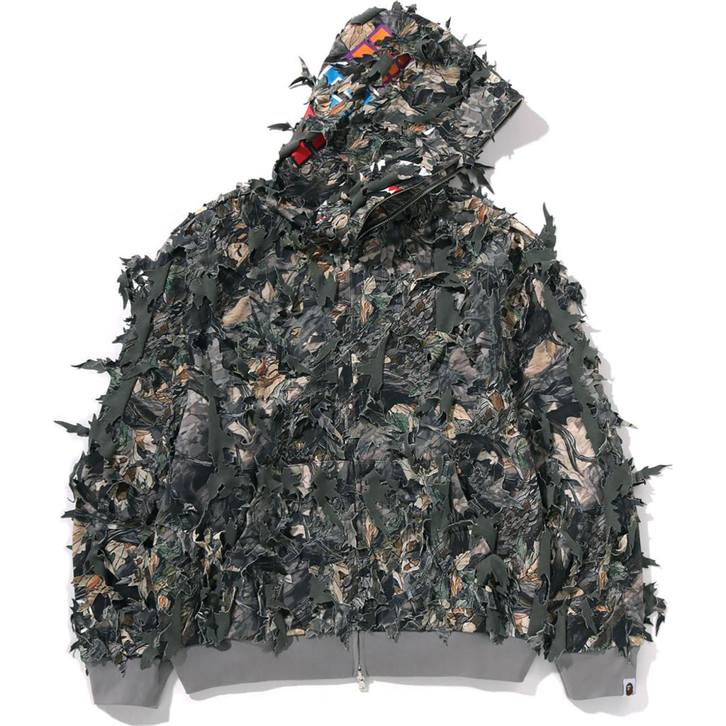 TREE EDGE CAMO LASER CUT CROPPED SHARK FULL ZIP HOODIE MENS