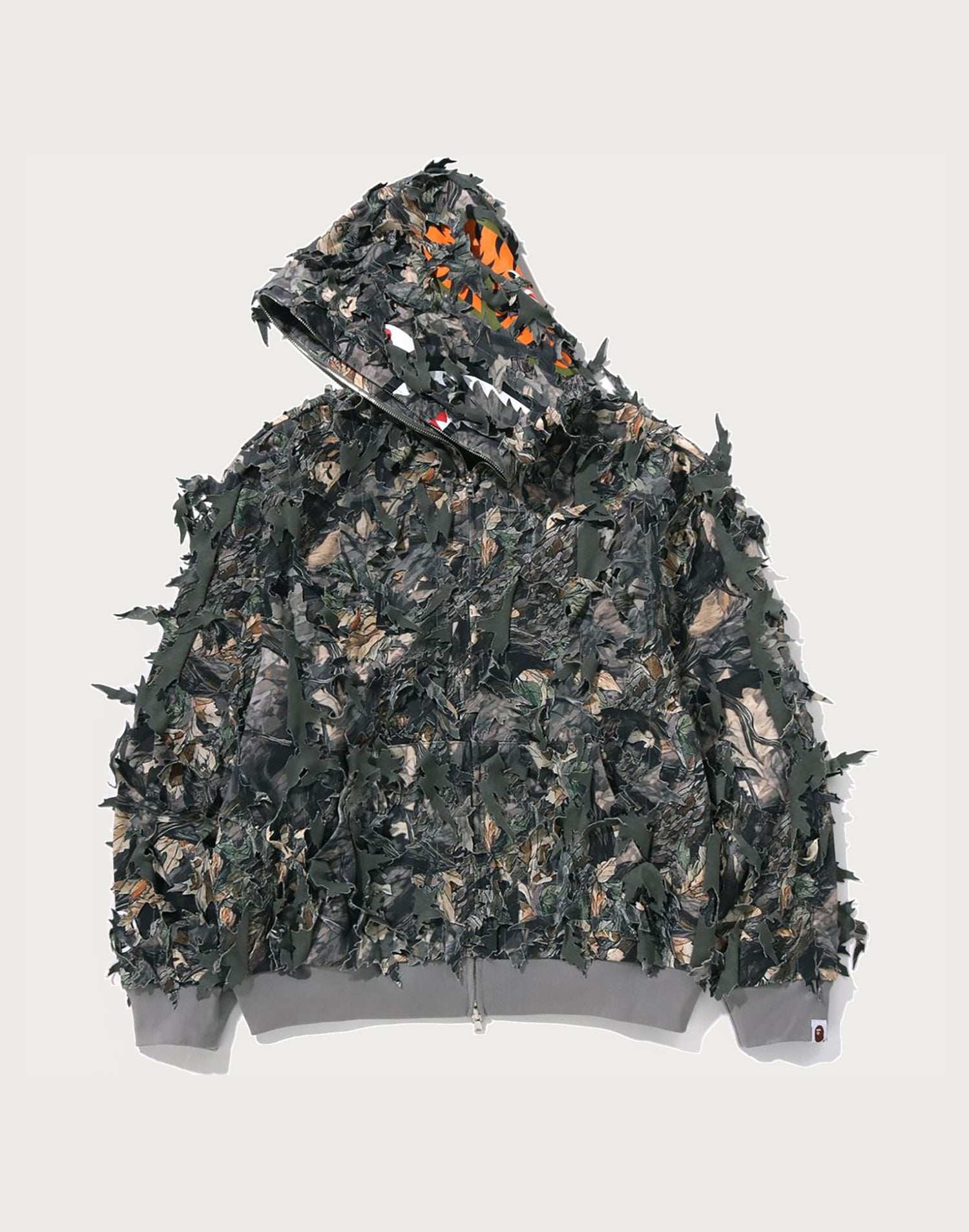 TREE EDGE CAMO LASER CUT CROPPED SHARK FULL ZIP HOODIE MENS