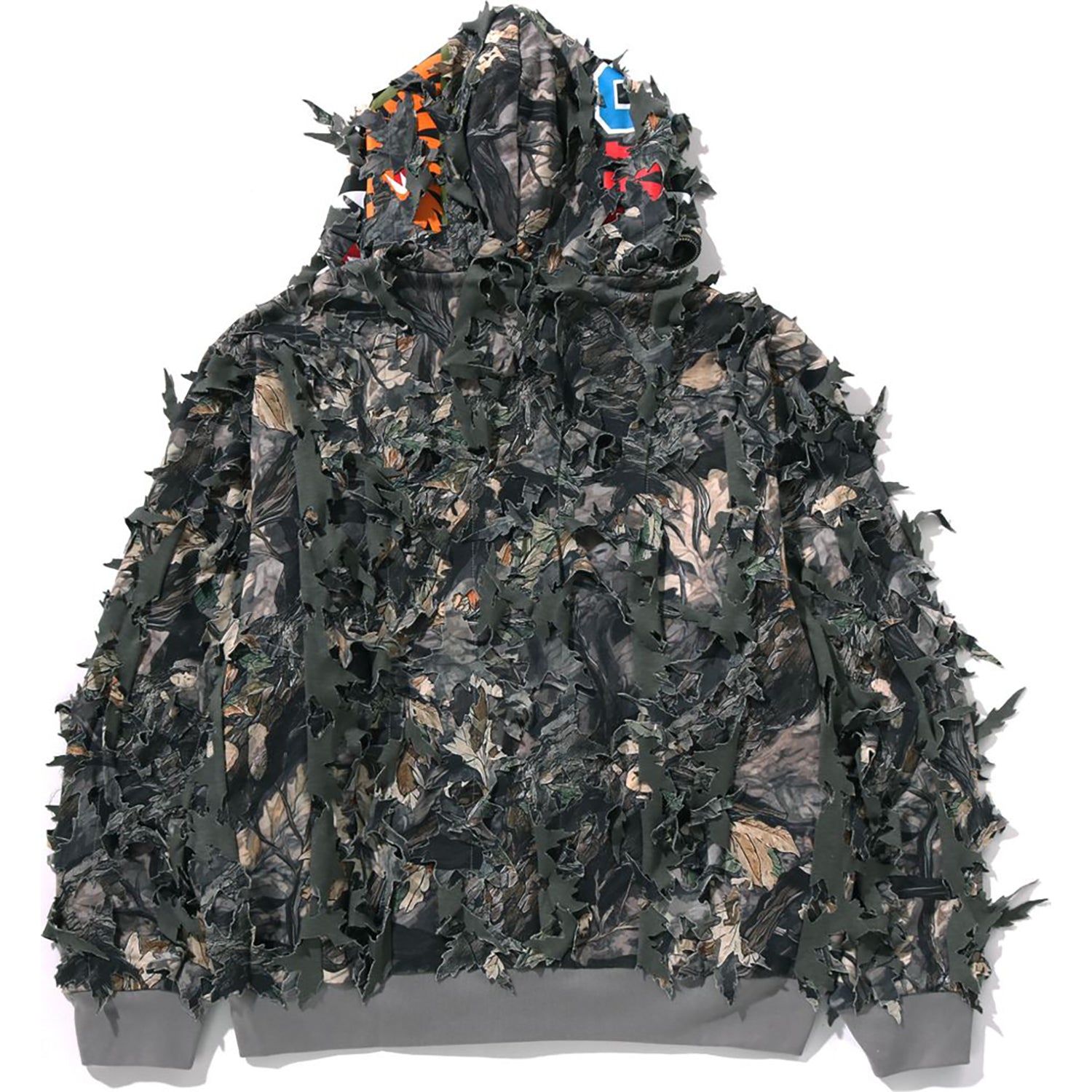 TREE EDGE CAMO LASER CUT CROPPED SHARK FULL ZIP HOODIE MENS