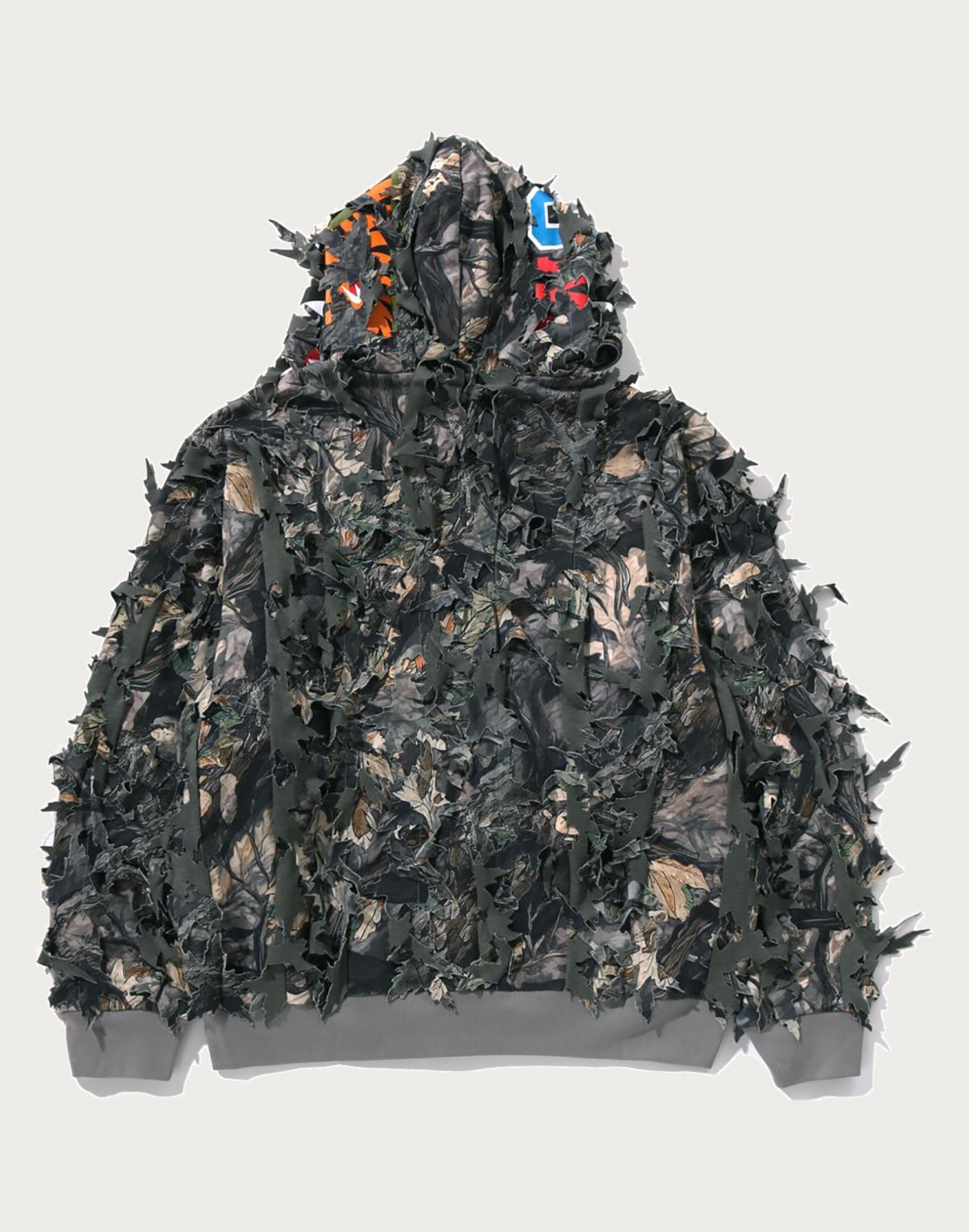 TREE EDGE CAMO LASER CUT CROPPED SHARK FULL ZIP HOODIE MENS