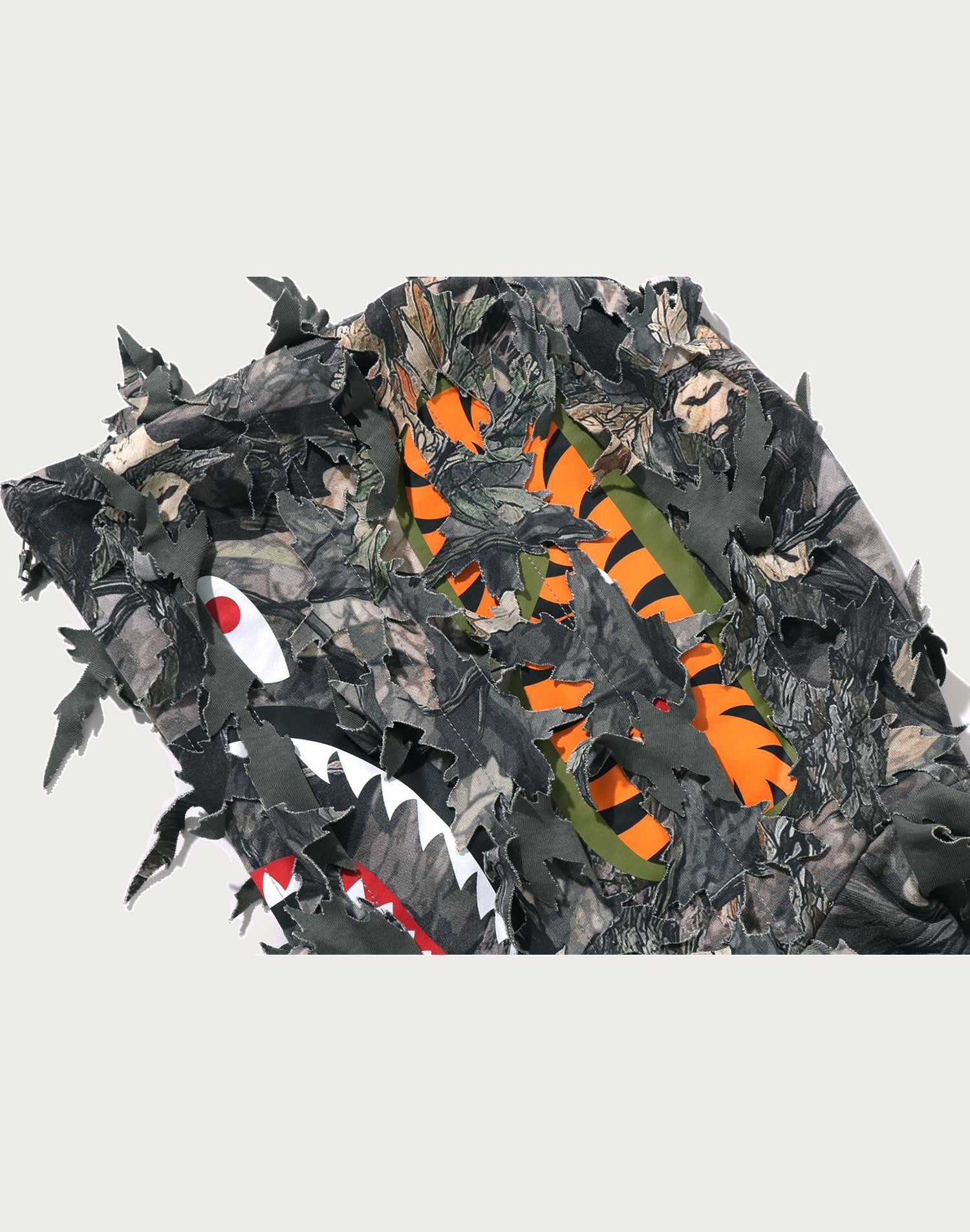 TREE EDGE CAMO LASER CUT CROPPED SHARK FULL ZIP HOODIE MENS