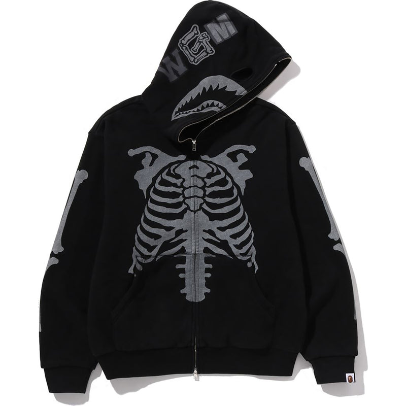 SKELETON SHARK HEAVY WASHED CROPPED FIT FULL ZIP HOODIE MENS