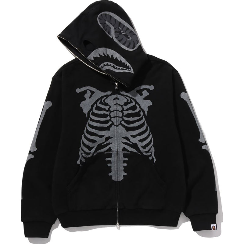 SKELETON SHARK HEAVY WASHED CROPPED FIT FULL ZIP HOODIE MENS