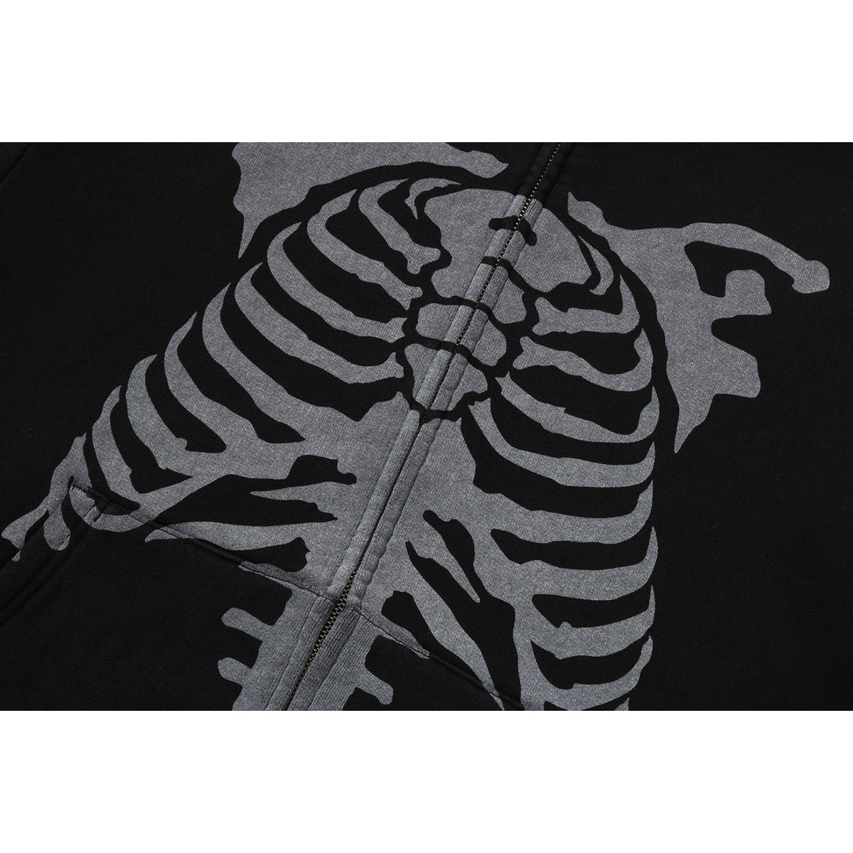 SKELETON SHARK HEAVY WASHED CROPPED FIT FULL ZIP HOODIE MENS