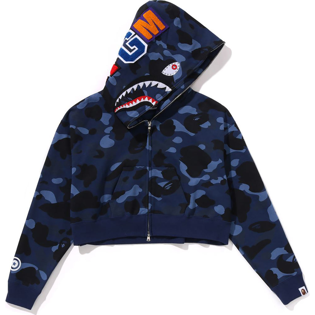 COLOR CAMO CRYSTAL STONE SHARK CROPPED FULL ZIP HOODIE LADIES