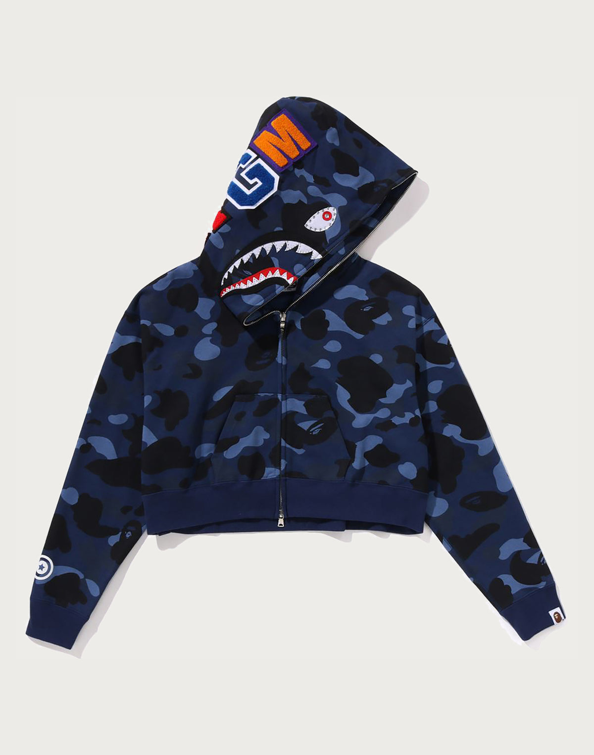 COLOR CAMO CRYSTAL STONE SHARK CROPPED FULL ZIP HOODIE LADIES