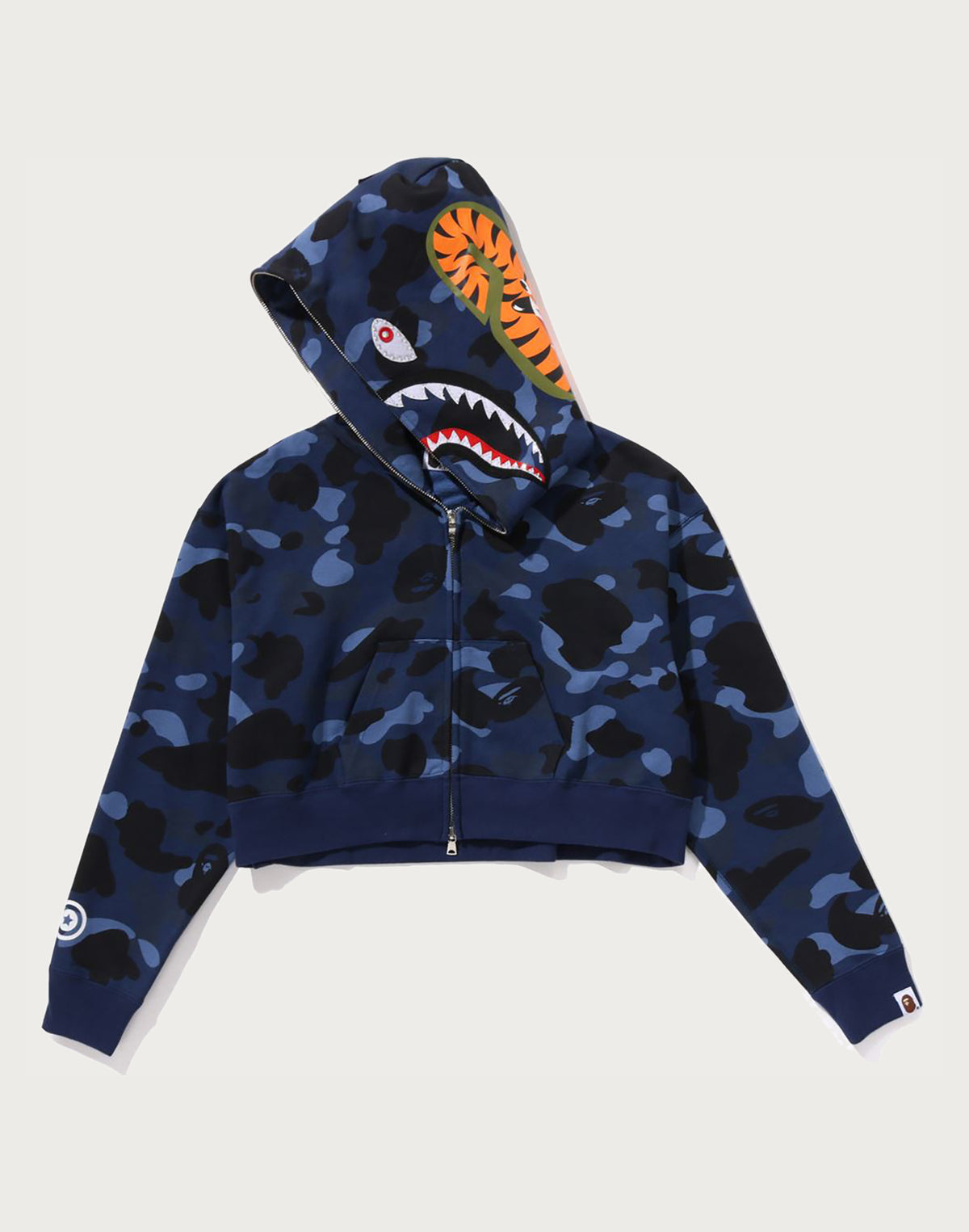 COLOR CAMO CRYSTAL STONE SHARK CROPPED FULL ZIP HOODIE LADIES