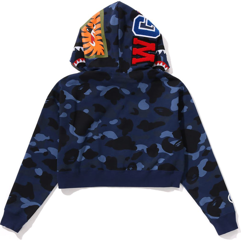 COLOR CAMO CRYSTAL STONE SHARK CROPPED FULL ZIP HOODIE LADIES