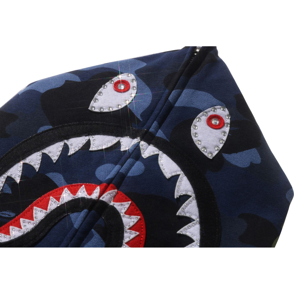 COLOR CAMO CRYSTAL STONE SHARK CROPPED FULL ZIP HOODIE LADIES