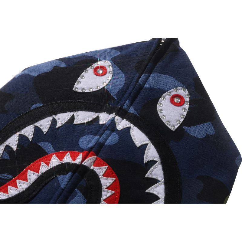 COLOR CAMO CRYSTAL STONE SHARK CROPPED FULL ZIP HOODIE LADIES