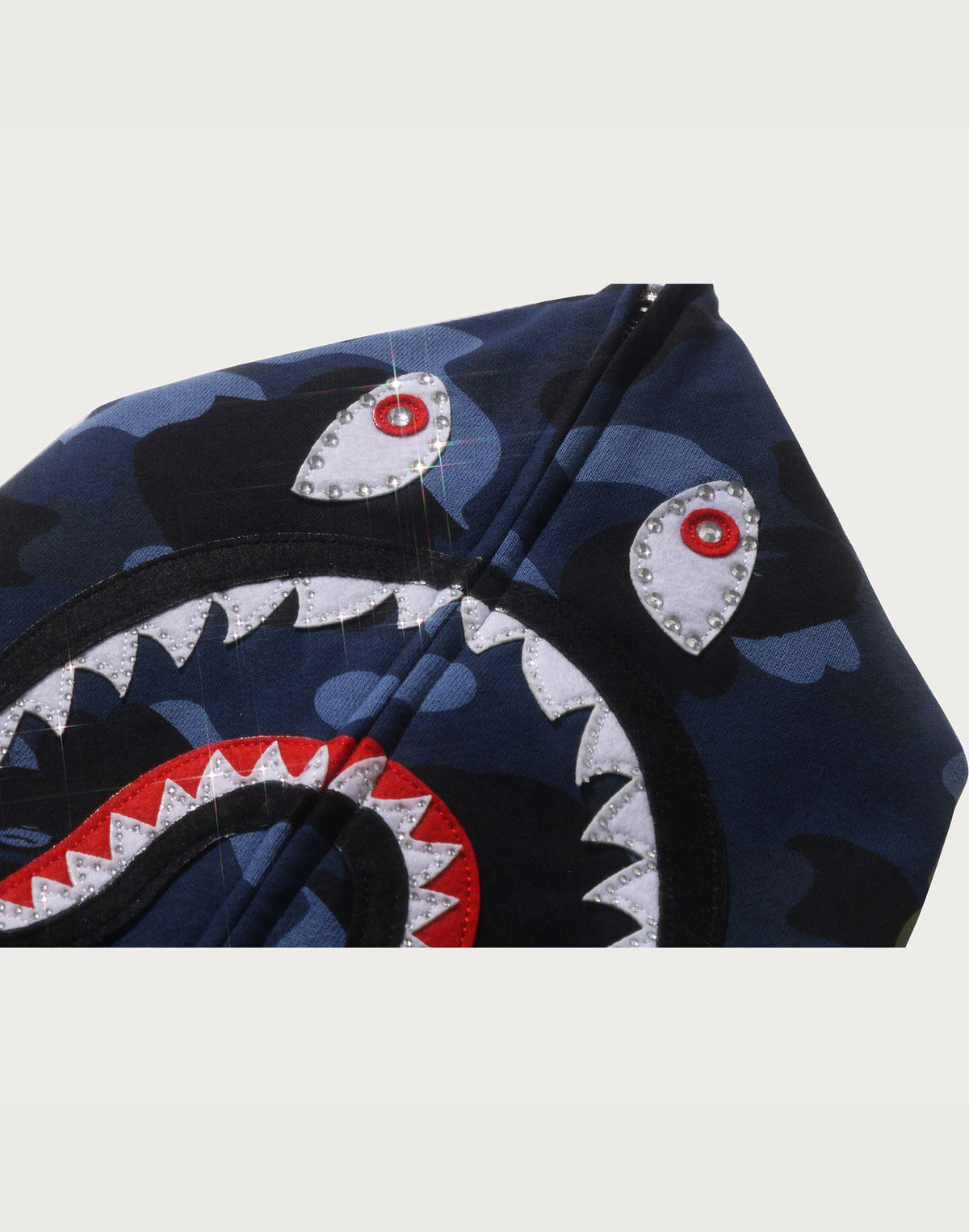 COLOR CAMO CRYSTAL STONE SHARK CROPPED FULL ZIP HOODIE LADIES