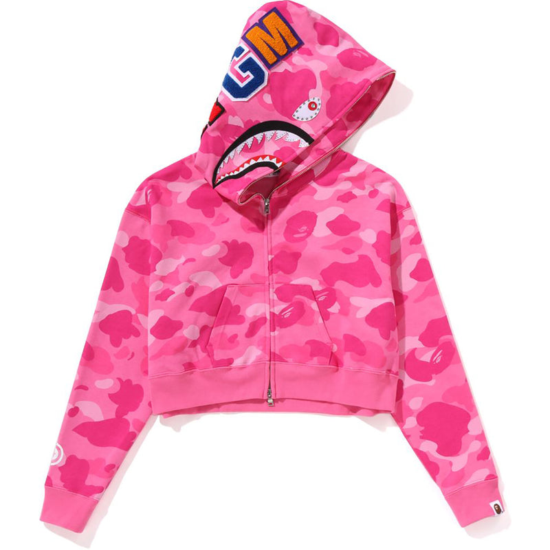 COLOR CAMO CRYSTAL STONE SHARK CROPPED FULL ZIP HOODIE LADIES
