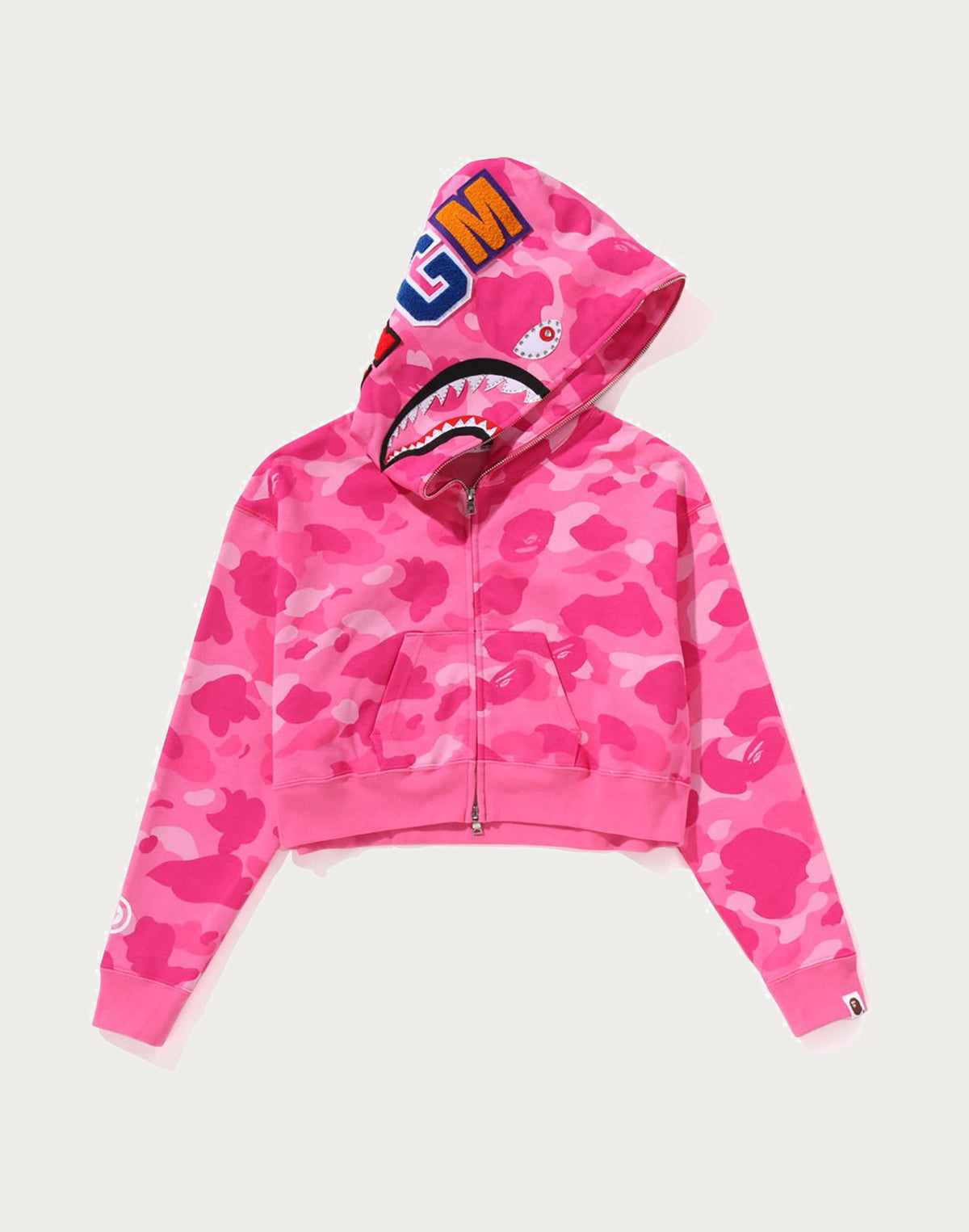 COLOR CAMO CRYSTAL STONE SHARK CROPPED FULL ZIP HOODIE LADIES