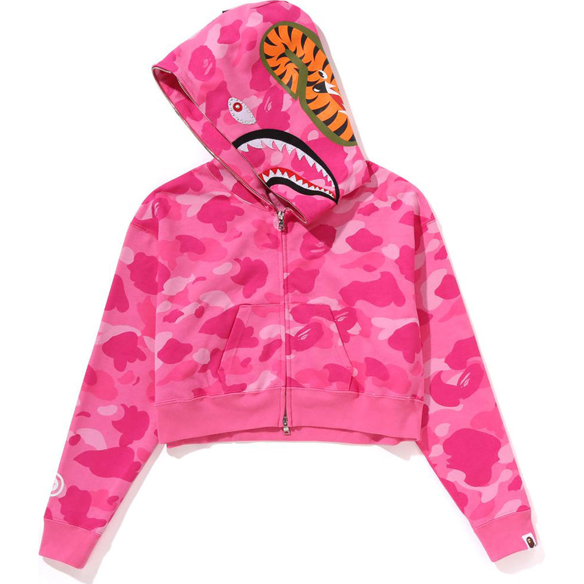 COLOR CAMO CRYSTAL STONE SHARK CROPPED FULL ZIP HOODIE LADIES