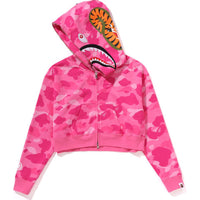 COLOR CAMO CRYSTAL STONE SHARK CROPPED FULL ZIP HOODIE LADIES
