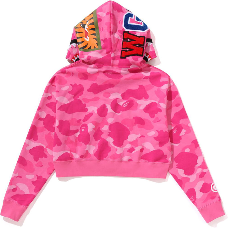 COLOR CAMO CRYSTAL STONE SHARK CROPPED FULL ZIP HOODIE LADIES