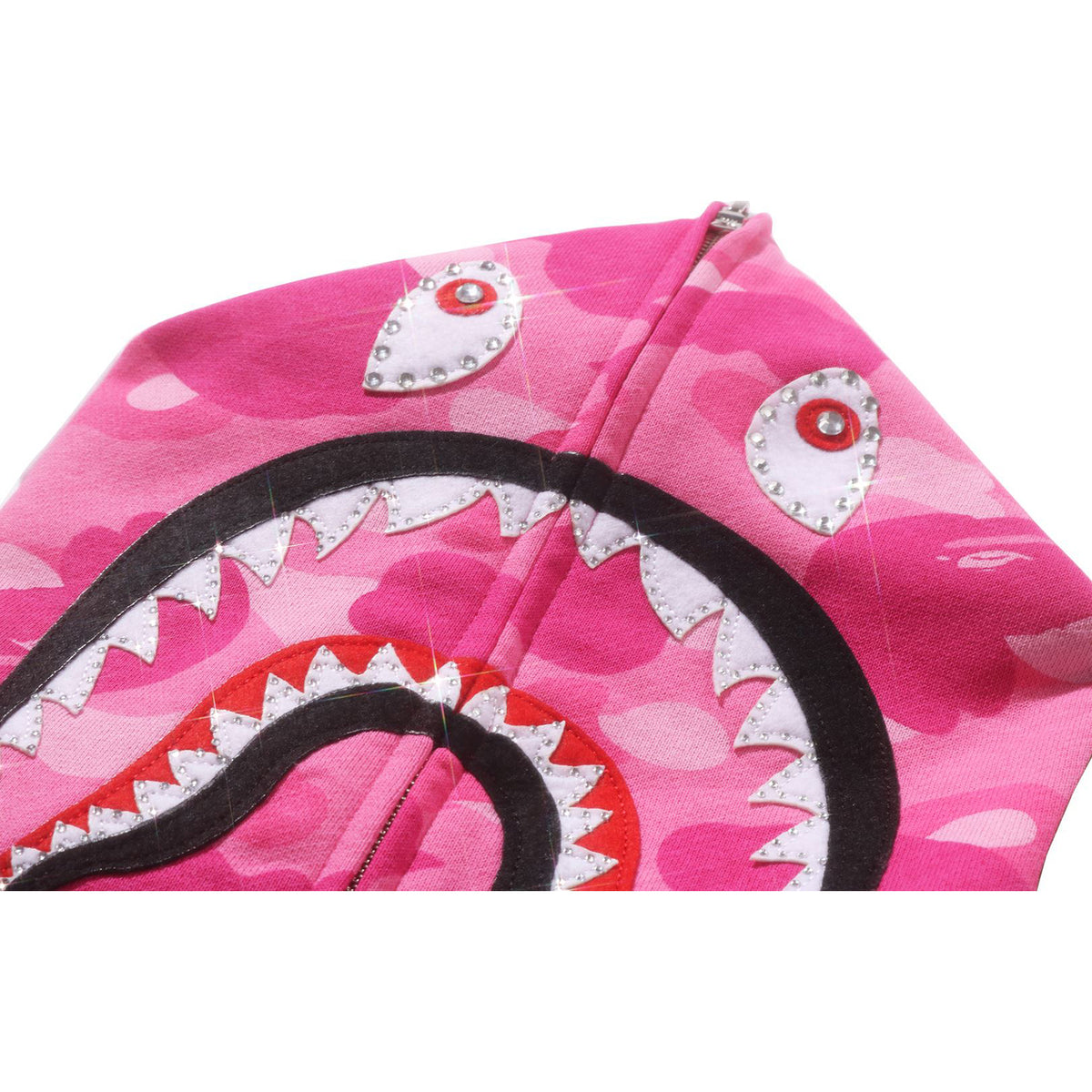 COLOR CAMO CRYSTAL STONE SHARK CROPPED FULL ZIP HOODIE LADIES