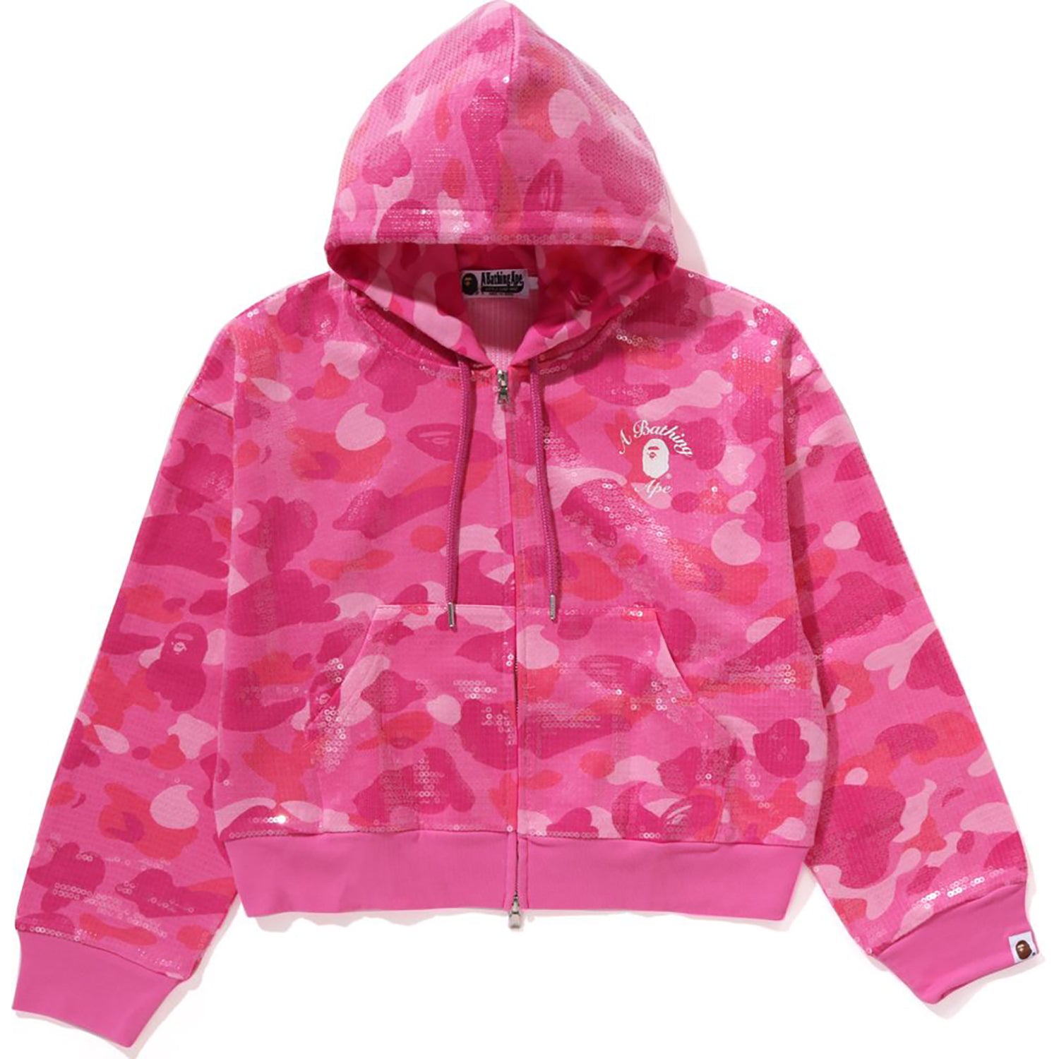 COLOR CAMO APE HEAD SEQUIN CROPPED FULL ZIP HOOOIE LADIES