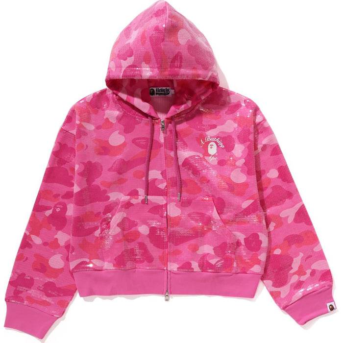 COLOR CAMO APE HEAD SEQUIN CROPPED FULL ZIP HOOOIE LADIES
