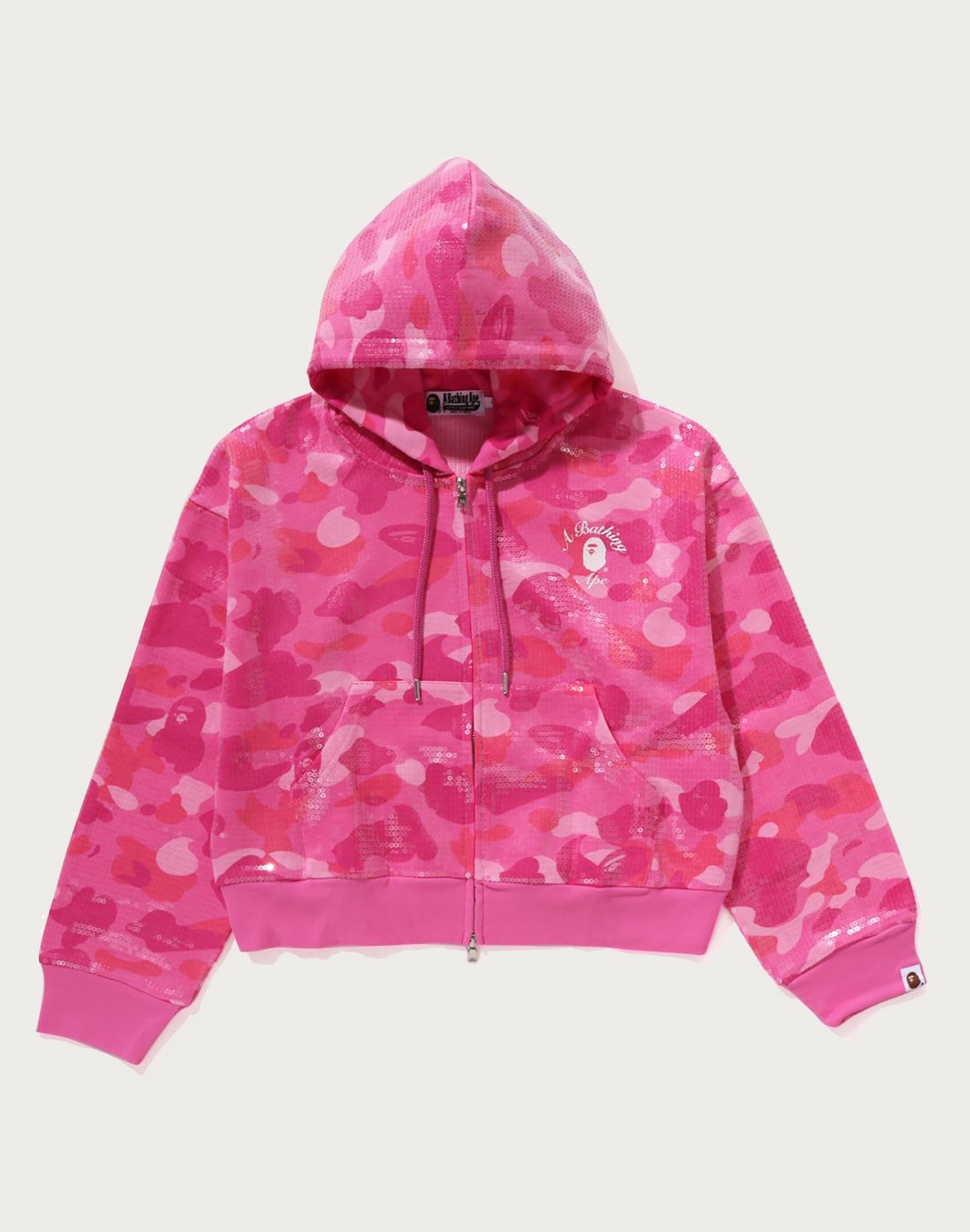COLOR CAMO APE HEAD SEQUIN CROPPED FULL ZIP HOOOIE LADIES