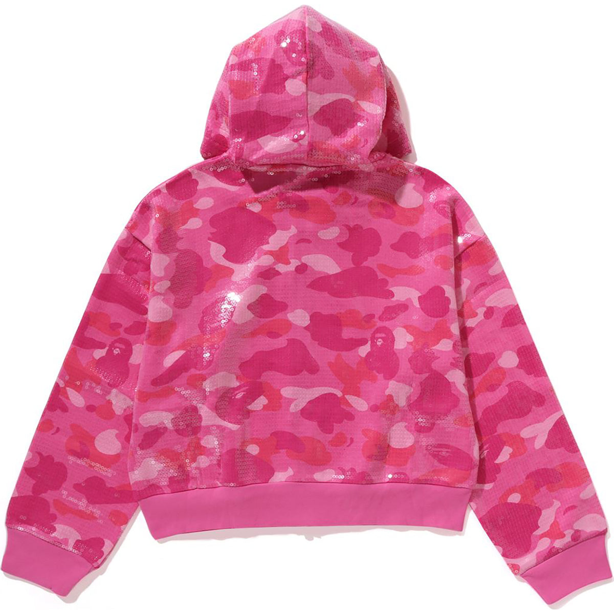 COLOR CAMO APE HEAD SEQUIN CROPPED FULL ZIP HOOOIE LADIES