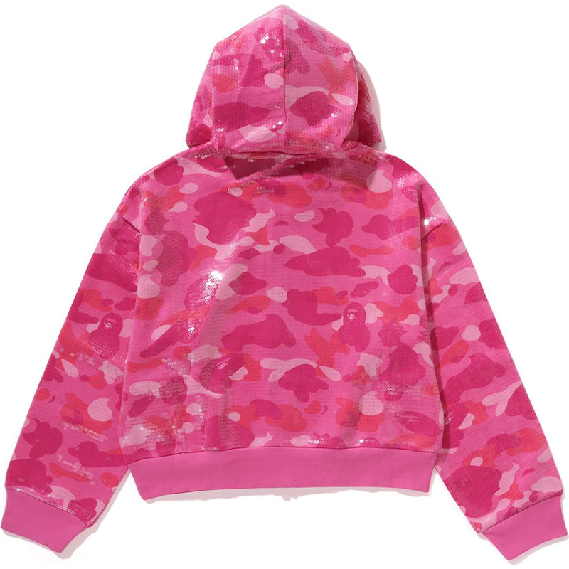 COLOR CAMO APE HEAD SEQUIN CROPPED FULL ZIP HOOOIE LADIES