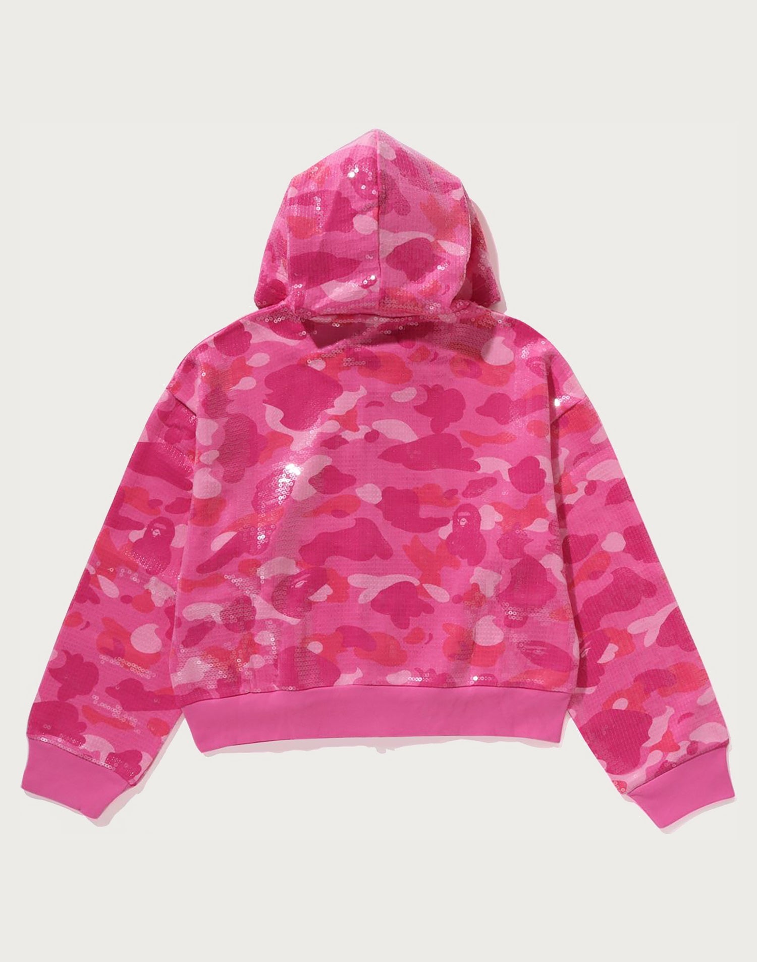COLOR CAMO APE HEAD SEQUIN CROPPED FULL ZIP HOOOIE LADIES