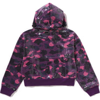 COLOR CAMO APE HEAD SEQUIN CROPPED FULL ZIP HOOOIE LADIES