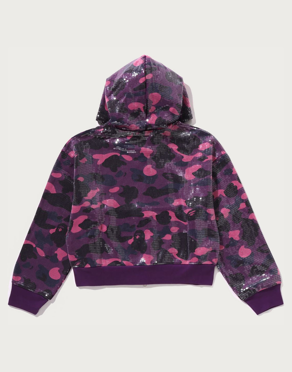 COLOR CAMO APE HEAD SEQUIN CROPPED FULL ZIP HOOOIE LADIES