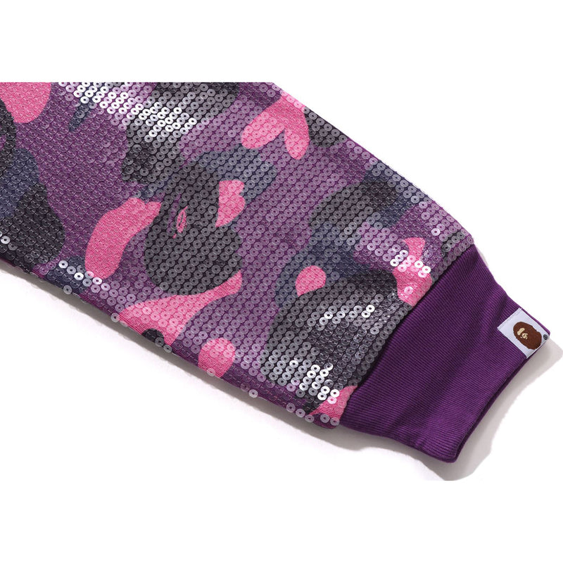 COLOR CAMO APE HEAD SEQUIN CROPPED FULL ZIP HOOOIE LADIES
