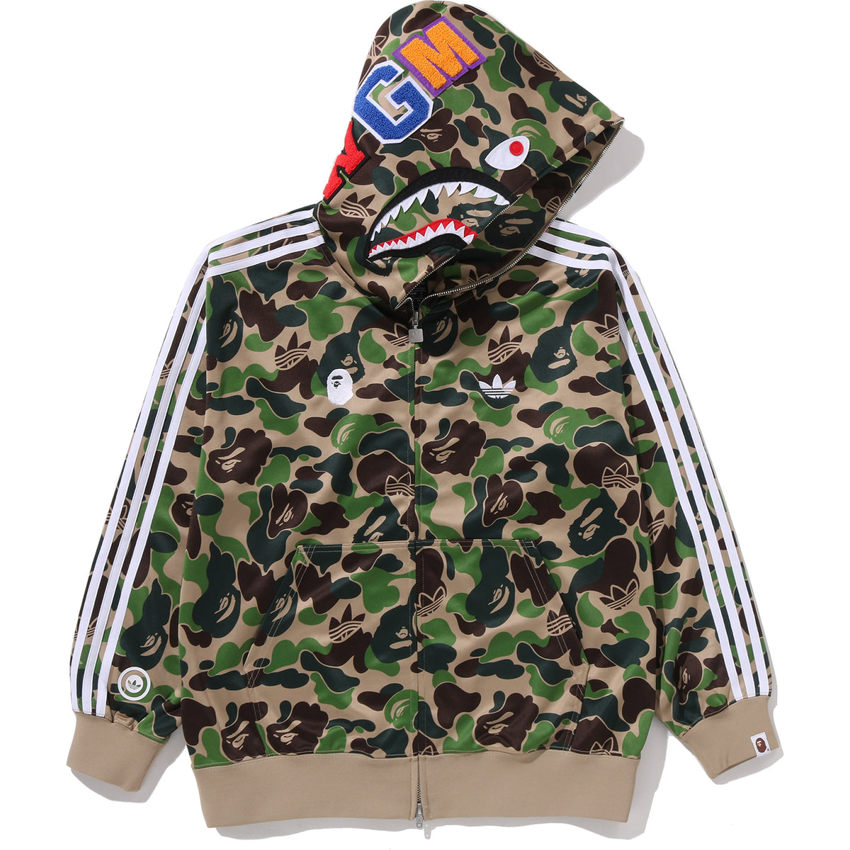 BAPE X ADIDAS RELAXED FIT TRACK CAMO SHARK FULL ZIP HOODIE MENS