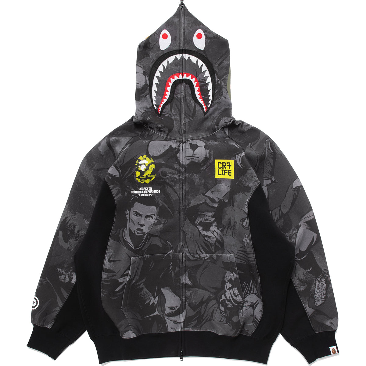 BAPE X CR7 LIFE ALL OVER PRINT LOGO RELAXED FIT SHARK HOODIE MENS