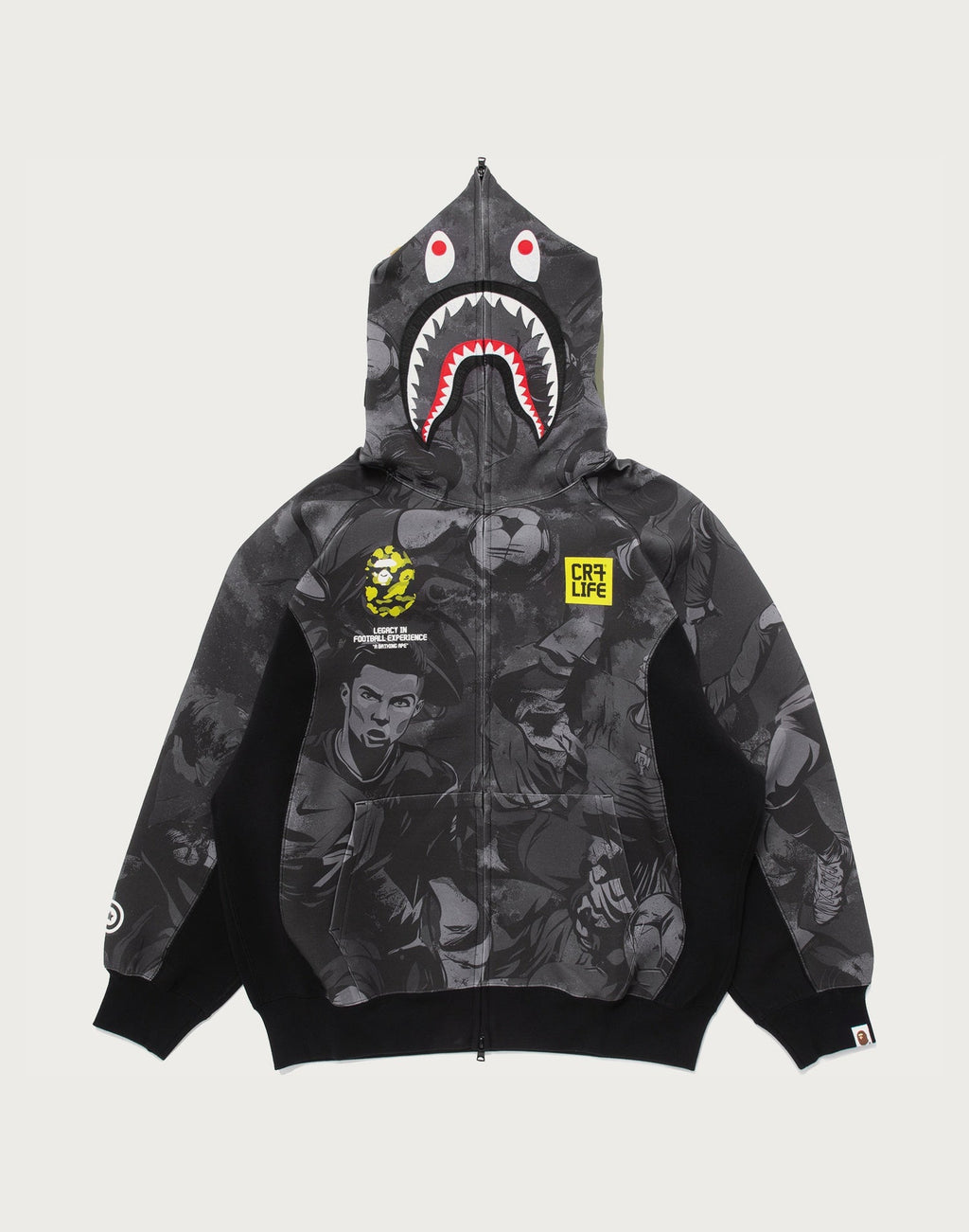 BAPE X CR7 LIFE ALL OVER PRINT LOGO RELAXED FIT SHARK HOODIE MENS