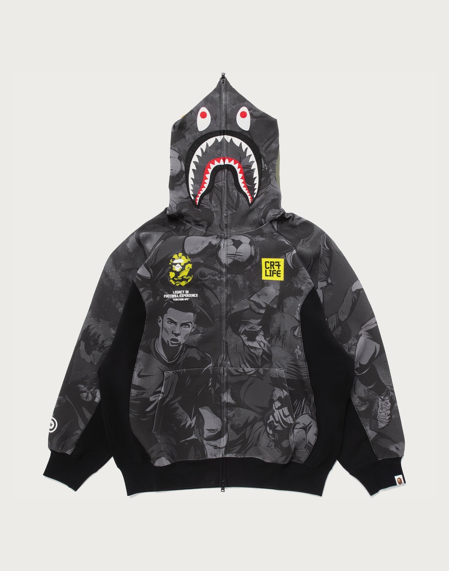 BAPE X CR7 LIFE ALL OVER PRINT LOGO RELAXED FIT SHARK HOODIE MENS