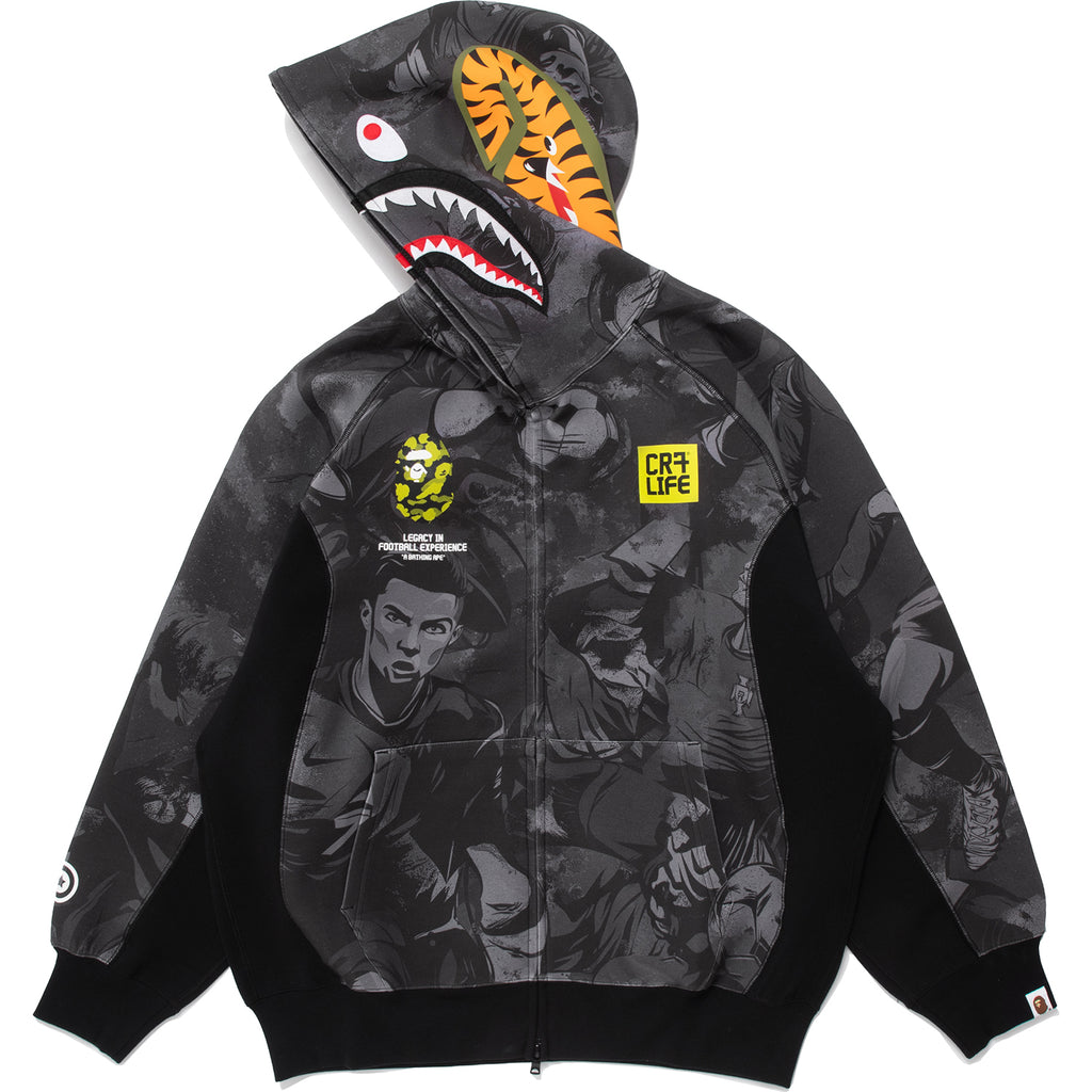 BAPE X CR7 LIFE ALL OVER PRINT LOGO RELAXED FIT SHARK HOODIE MENS