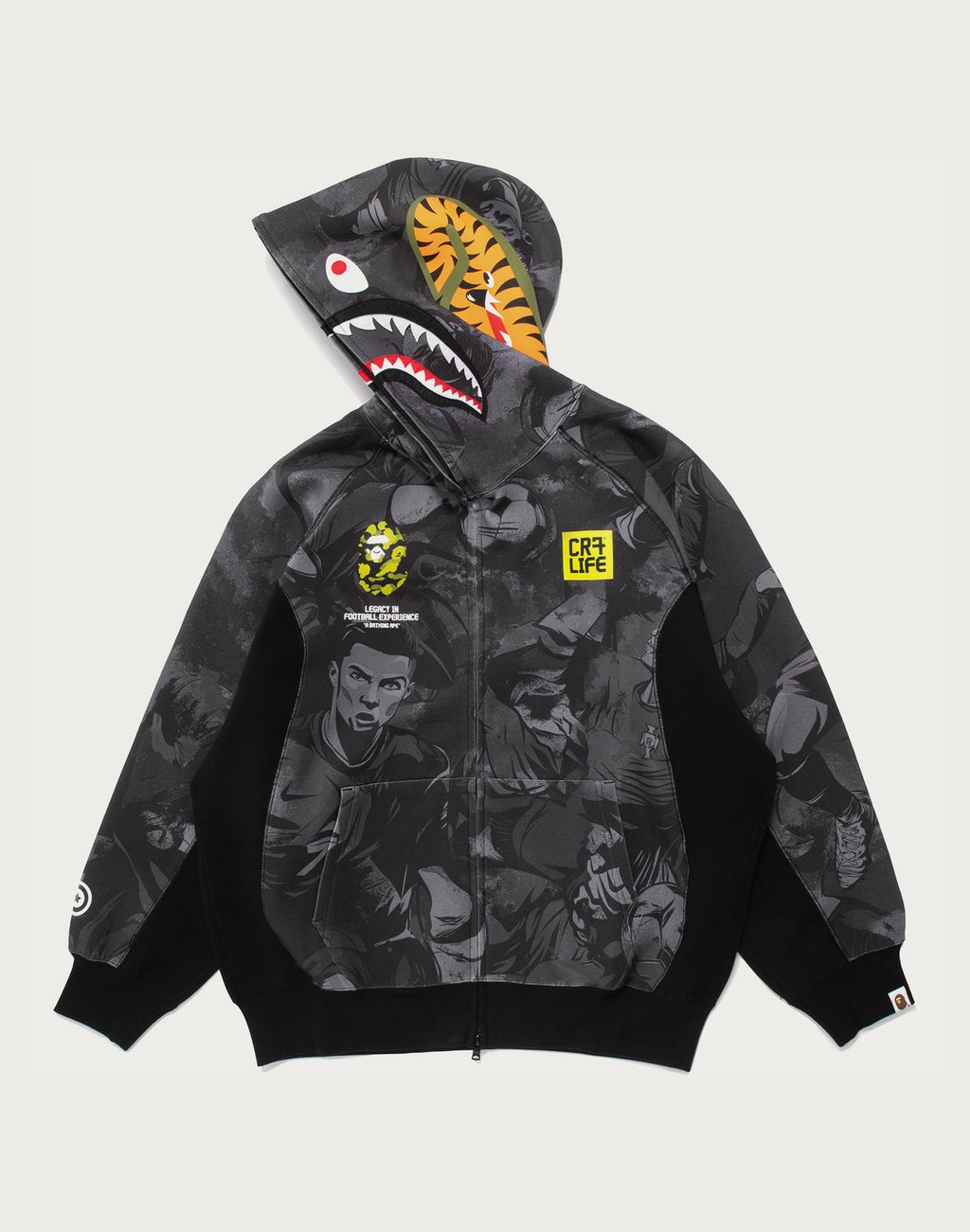 BAPE X CR7 LIFE ALL OVER PRINT LOGO RELAXED FIT SHARK HOODIE MENS