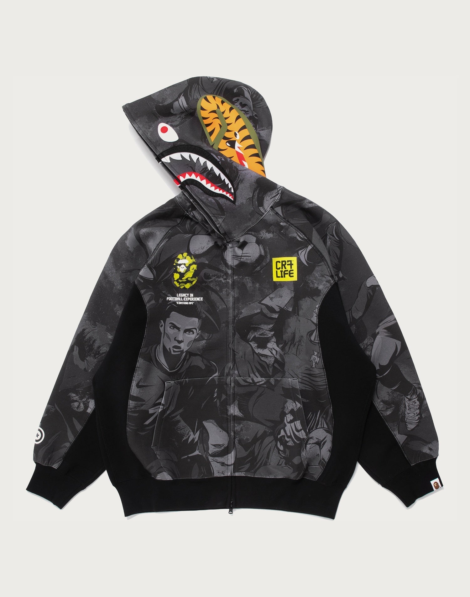 BAPE X CR7 LIFE ALL OVER PRINT LOGO RELAXED FIT SHARK HOODIE MENS