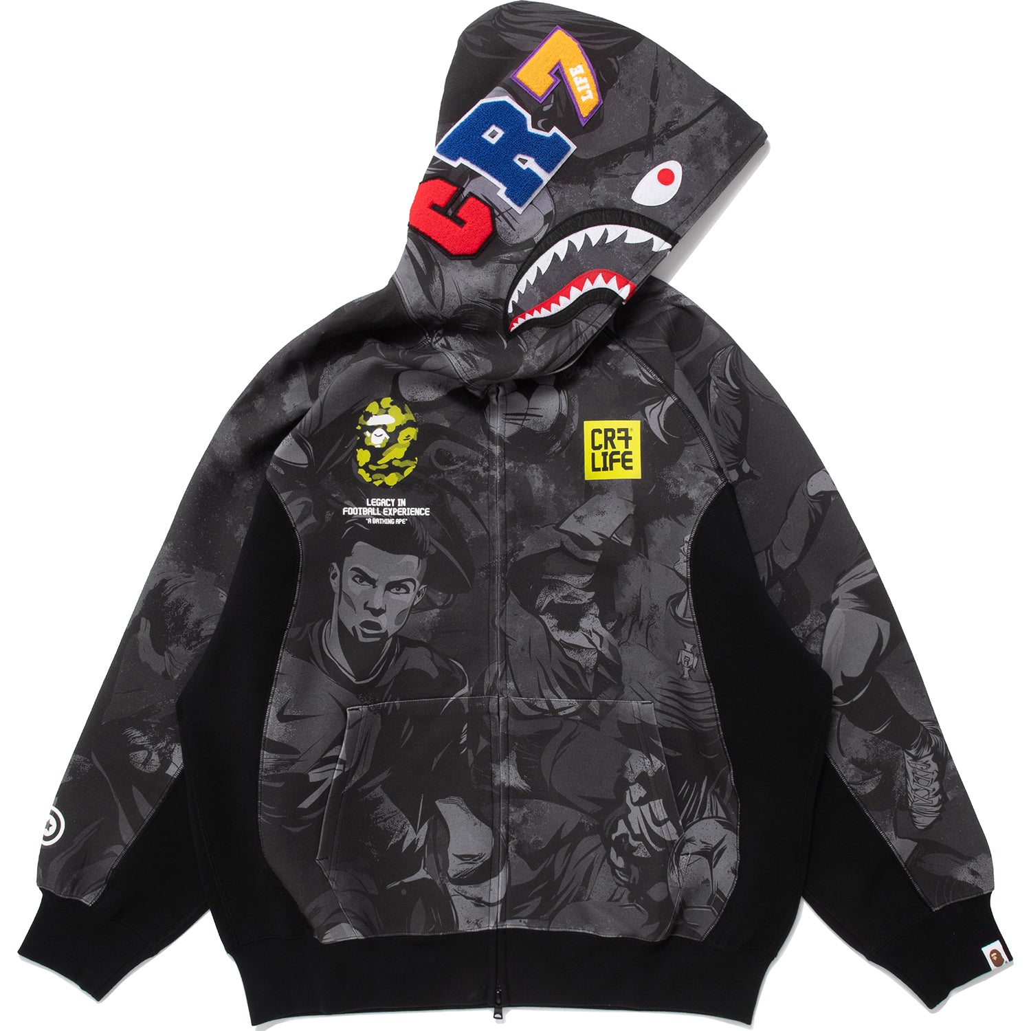 BAPE X CR7 LIFE ALL OVER PRINT LOGO RELAXED FIT SHARK HOODIE MENS