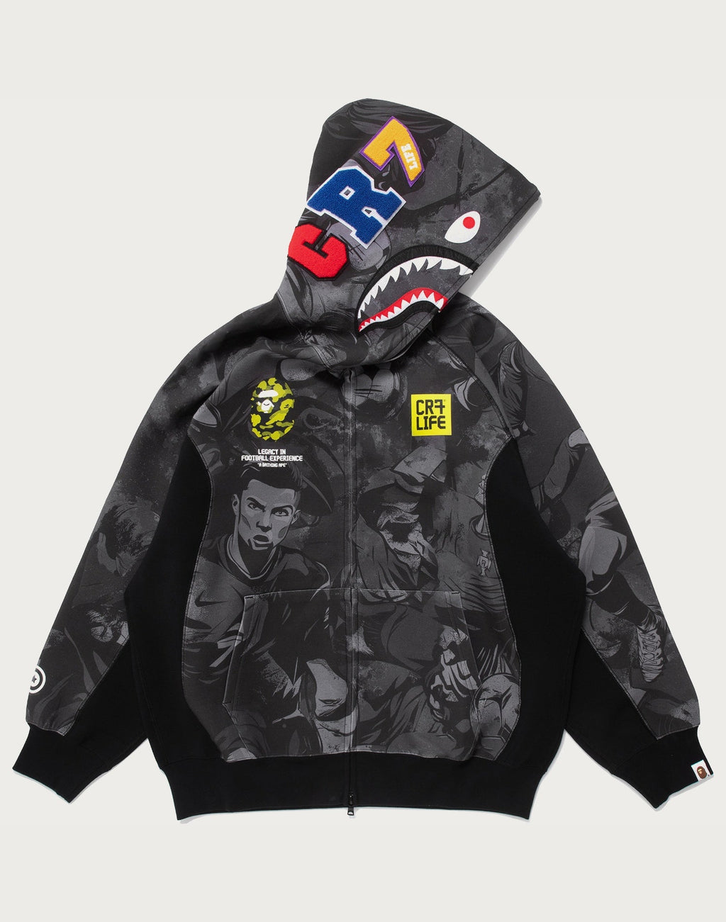 BAPE X CR7 LIFE ALL OVER PRINT LOGO RELAXED FIT SHARK HOODIE MENS