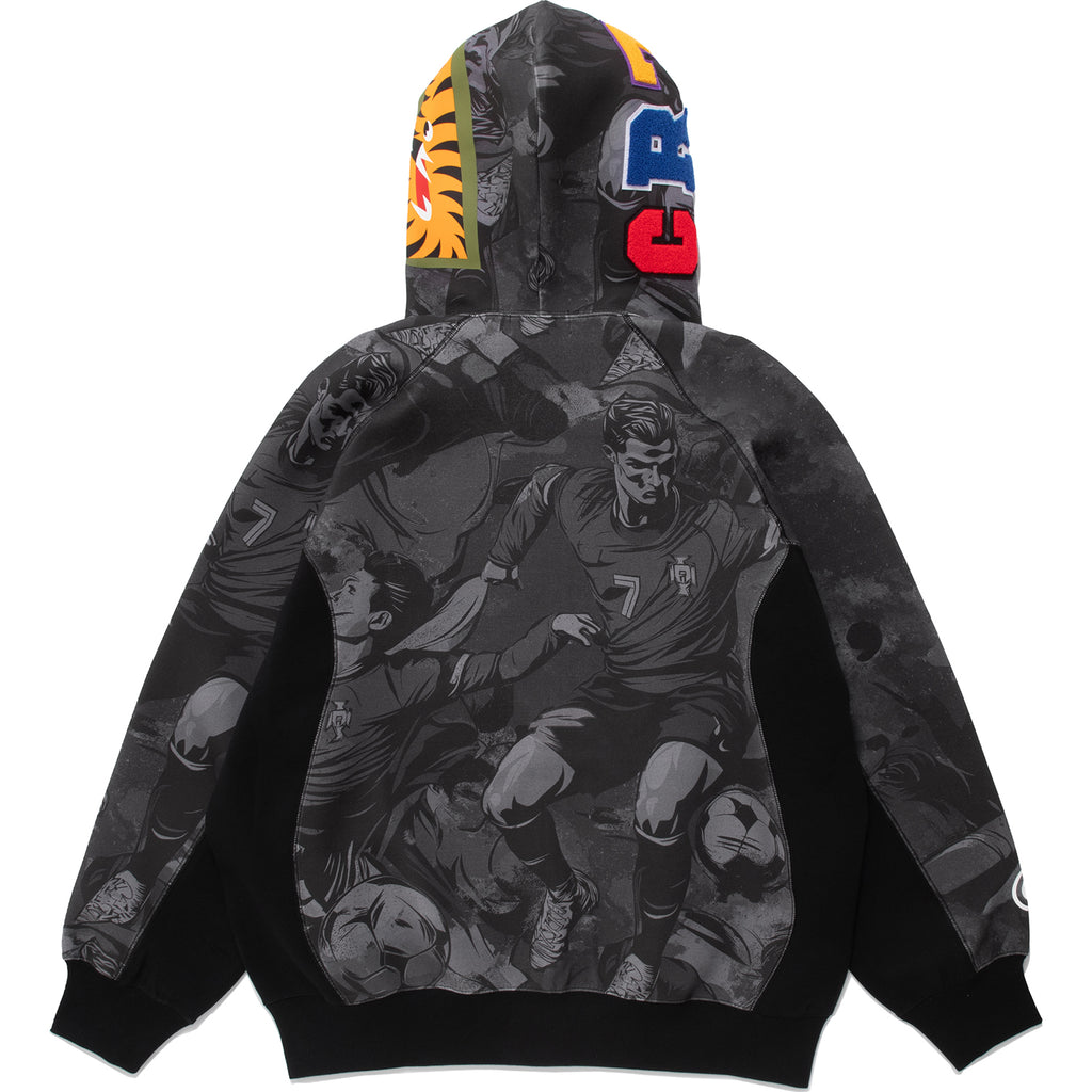 BAPE X CR7 LIFE ALL OVER PRINT LOGO RELAXED FIT SHARK HOODIE MENS