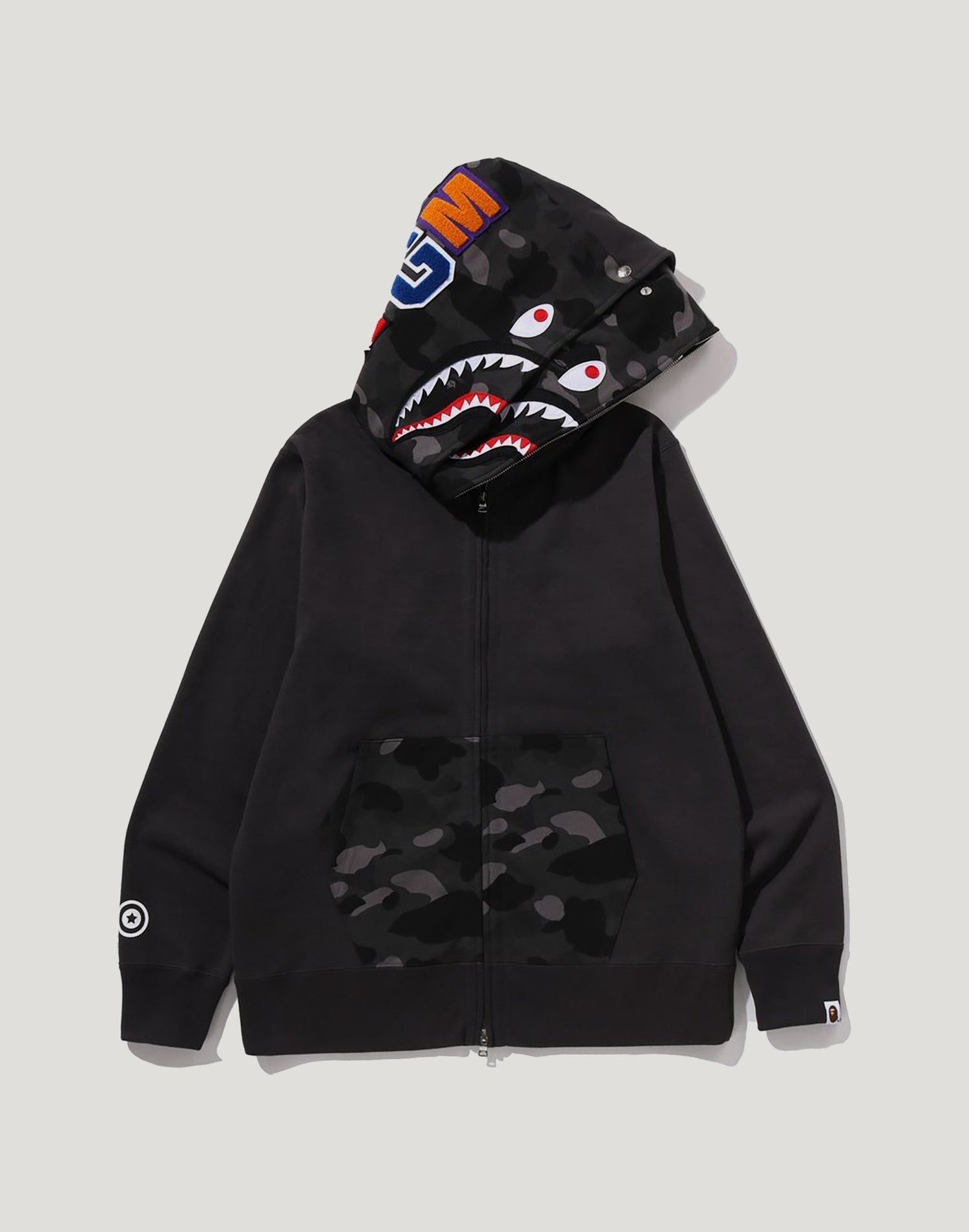 COLOR CAMO SHARK FULL ZIP DOUBLE HOODIE MENS