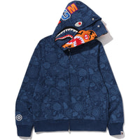 JAPANESE INDIGO ART CAMO DOUBLE TIGER SHARK FULL ZIP HOODIE MENS